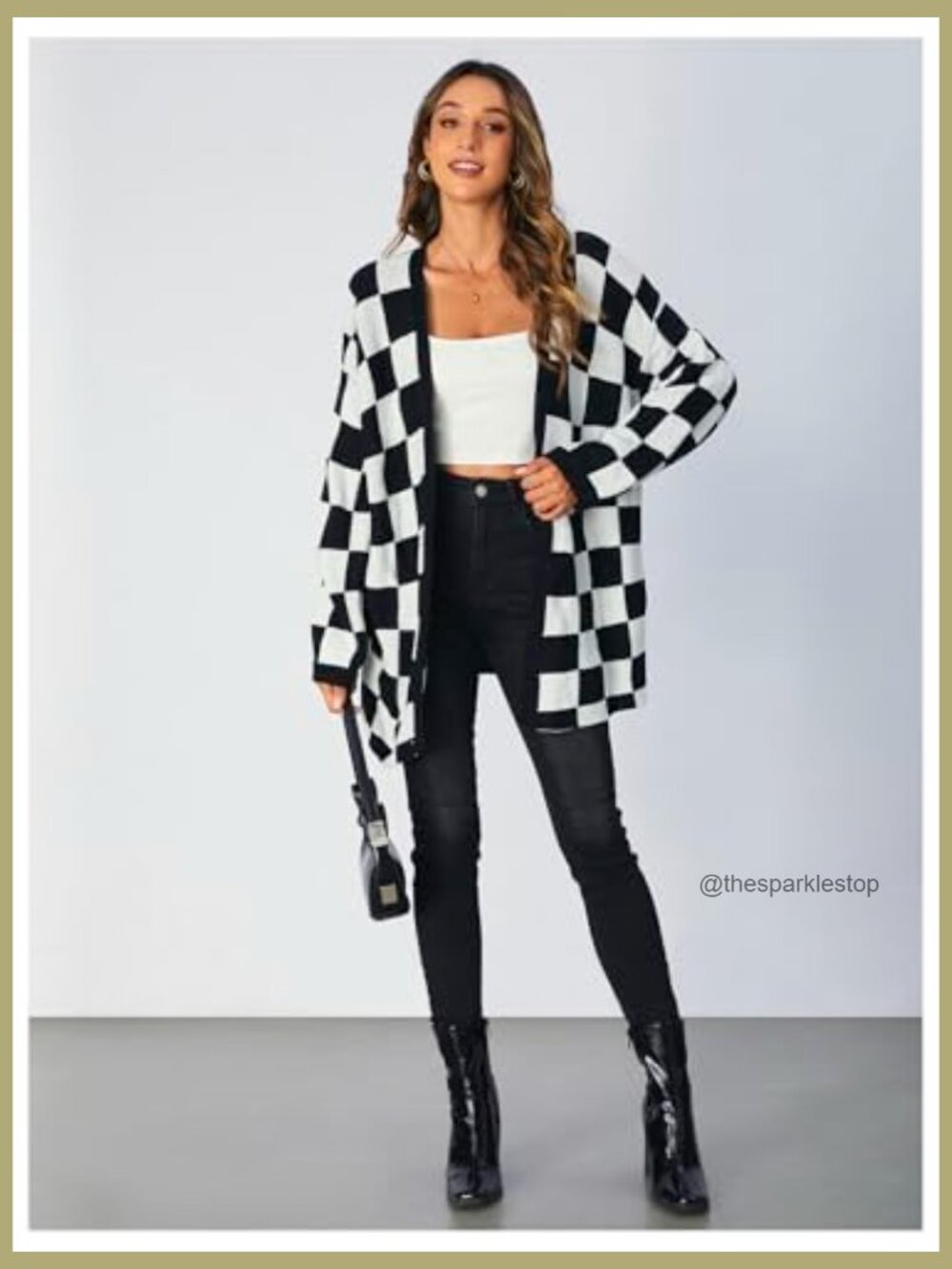 Oversized Checkered Cardigan Sweater Long Sleeve Open Front Lightweight High - Picture 3 of 7